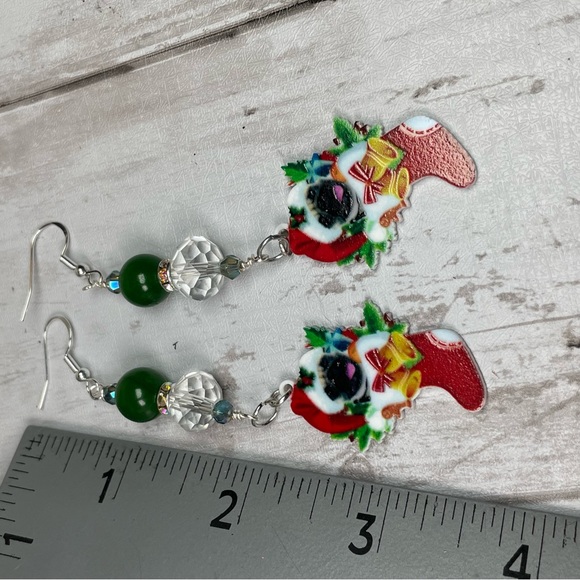 French Bulldog Acrylic Christmas Dangle Earrings Hand Crafted And Double Sided - Picture 10 of 12